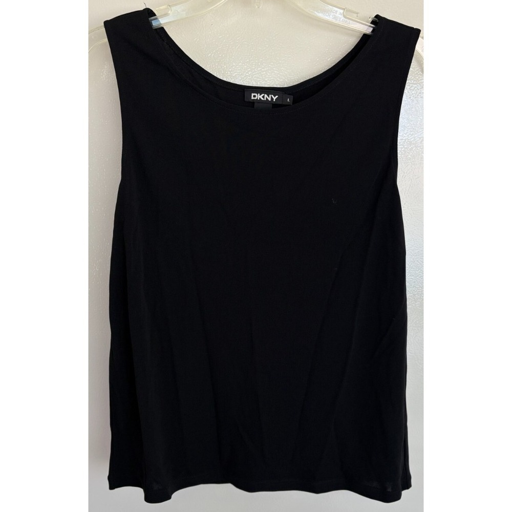 DKNY Black Womens Sz: L Tank Top Rayon/Polyester Stretch Boat Neck EUC